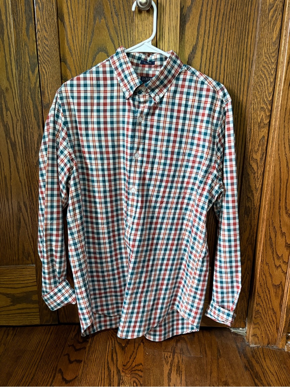 J. Crew Men’s Button-Down Plaid Shirt in Red, Green & White